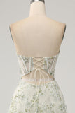 Light Green A-Line Sweetheart Corset Embroidered Ball Dress with Slit