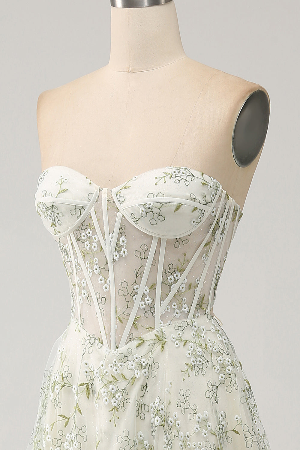Light Green A-Line Sweetheart Corset Embroidered Ball Dress with Slit