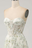 Light Green A-Line Sweetheart Corset Embroidered Ball Dress with Slit