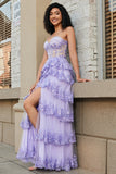 Princess A Line Sweetheart Lavender Corset Ball Dress with Tiered Lace