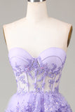 Lavender Strapless Tiered Tulle Corset Ball Dress with Appliques
