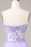 Lavender Strapless Tiered Tulle Corset Ball Dress with Appliques