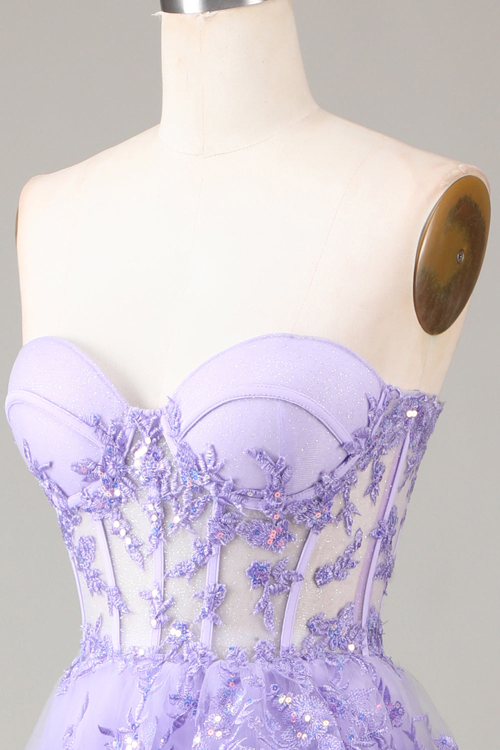 Lavender Strapless Tiered Tulle Corset Ball Dress with Appliques