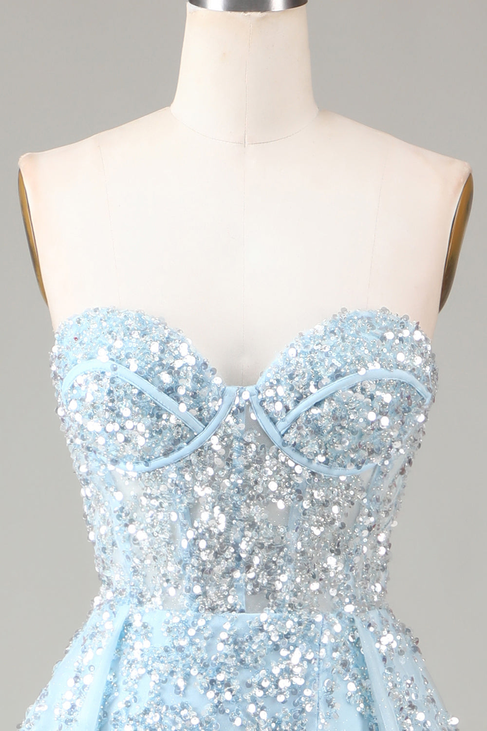 Corset Blue Strapless A Line Ball Dress with Slit