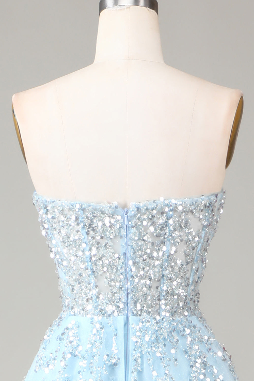 Corset Blue Strapless A Line Ball Dress with Slit