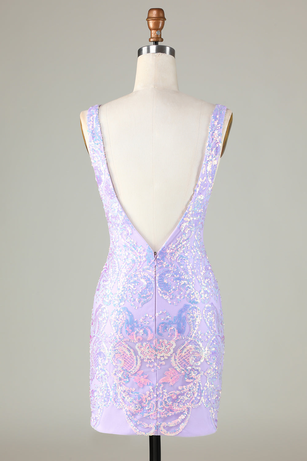 Lavender Sparkly Tight Short Ball Dress with Backless