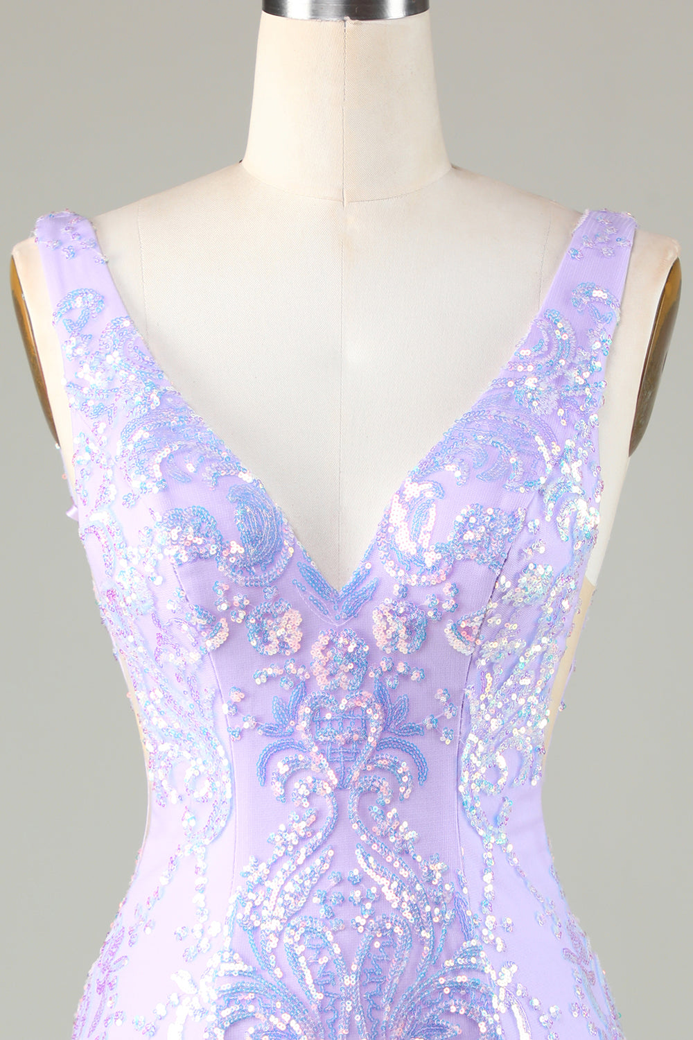Lavender Sparkly Tight Short Ball Dress with Backless