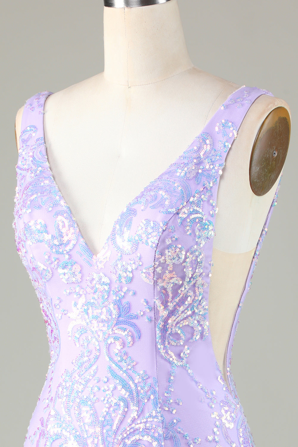 Lavender Sparkly Tight Short Ball Dress with Backless