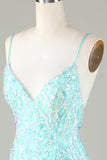 Sparkly Tight Spaghetti Straps Green Short Ball Dress with Backless