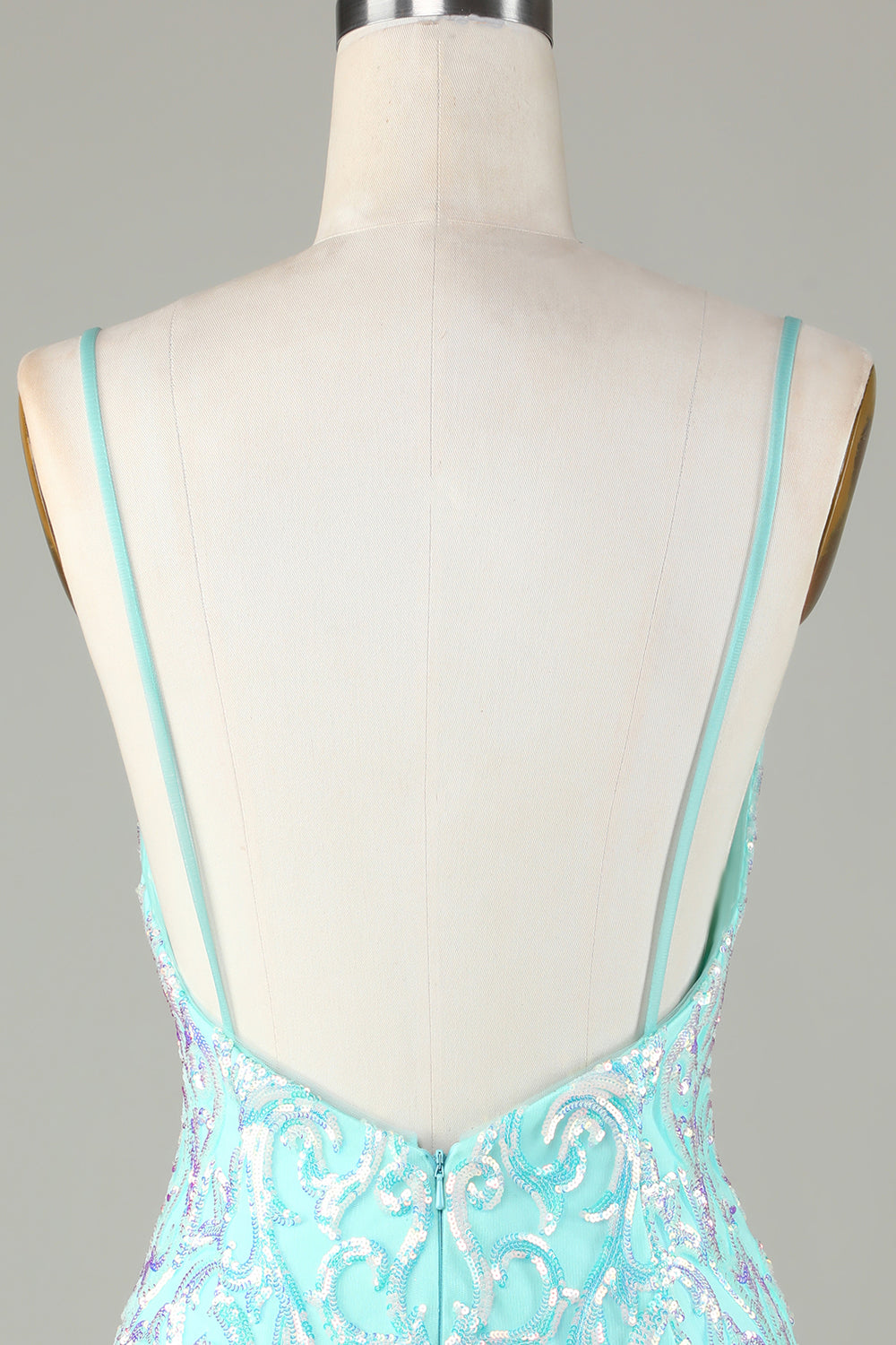 Sparkly Tight Spaghetti Straps Green Short Ball Dress with Backless
