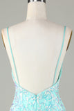 Sparkly Tight Spaghetti Straps Green Short Ball Dress with Backless