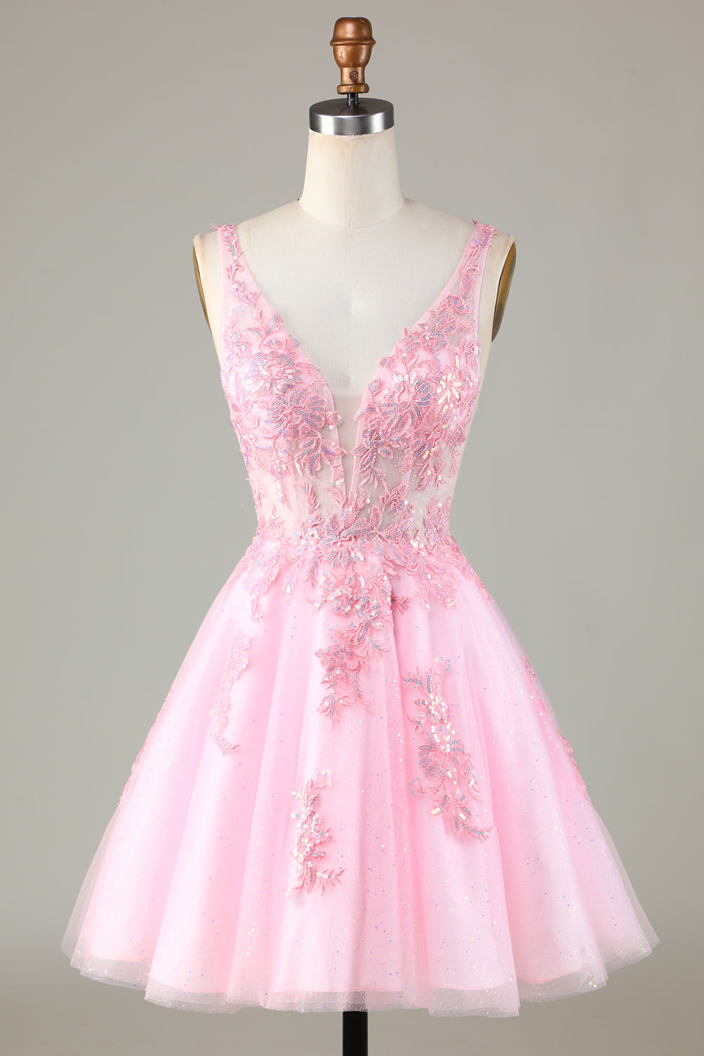 Pink Glitter Cute Short Ball Dress with Appliques