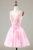 Pink Glitter Cute Short Ball Dress with Appliques