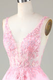 Pink Glitter Cute Short Ball Dress with Appliques