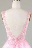 Pink Glitter Cute Short Ball Dress with Appliques