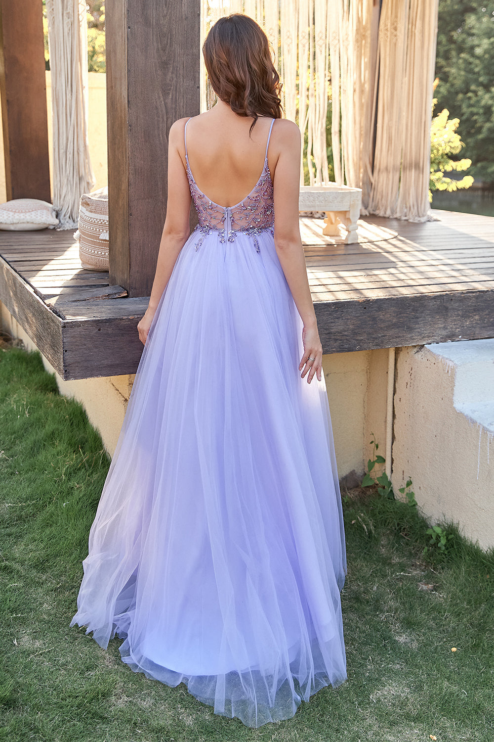 Lavender Tulle A-line Ball Dress with Beading