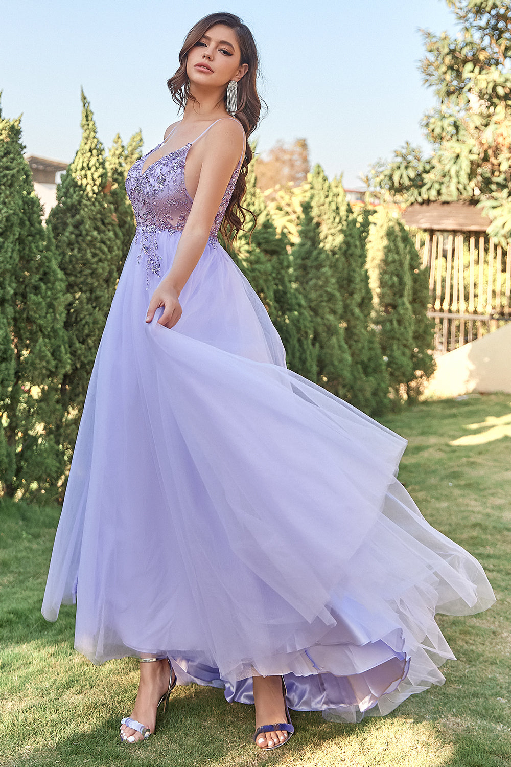 Lavender Tulle A-line Ball Dress with Beading