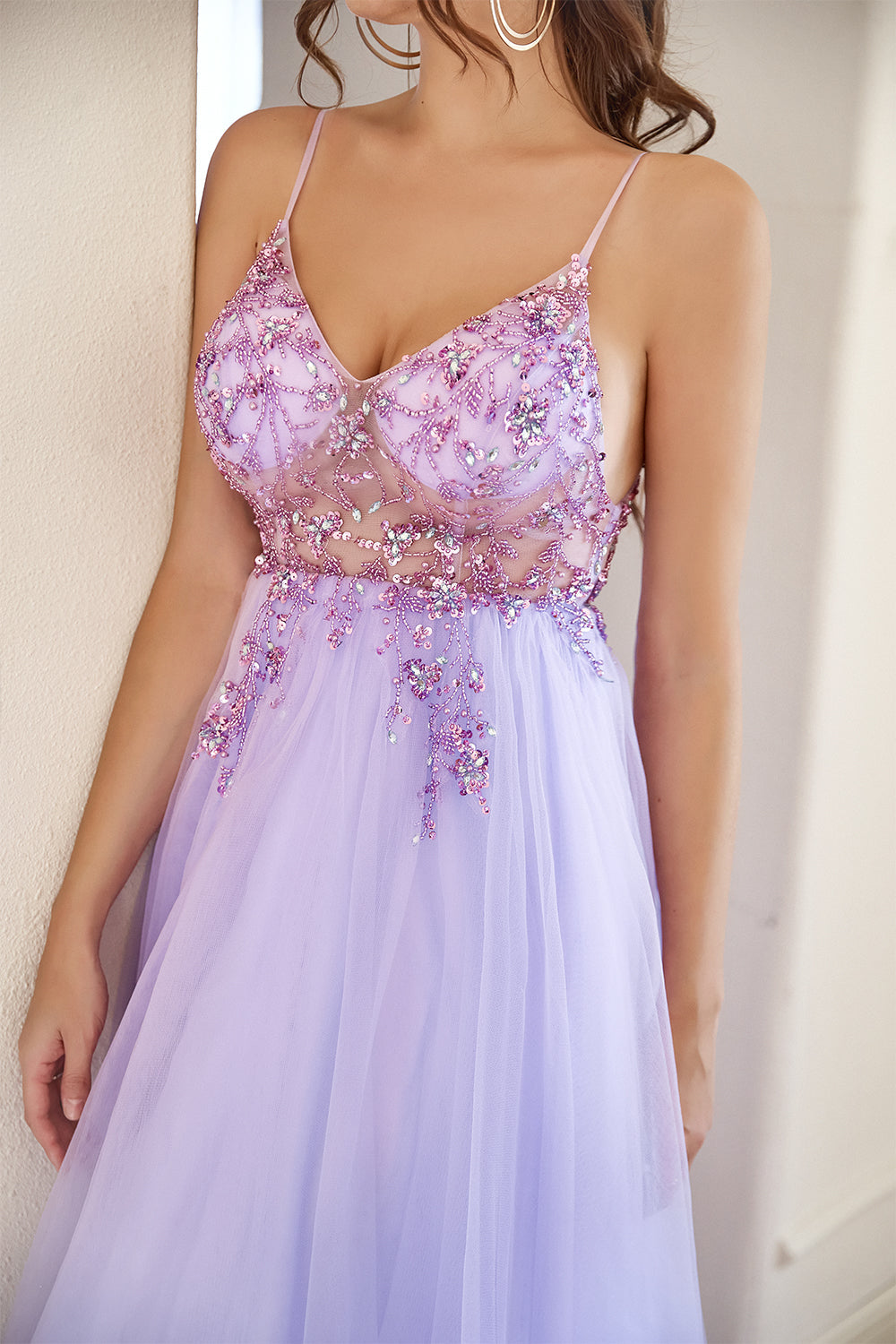 Purple Beading Tulle Ball Dress