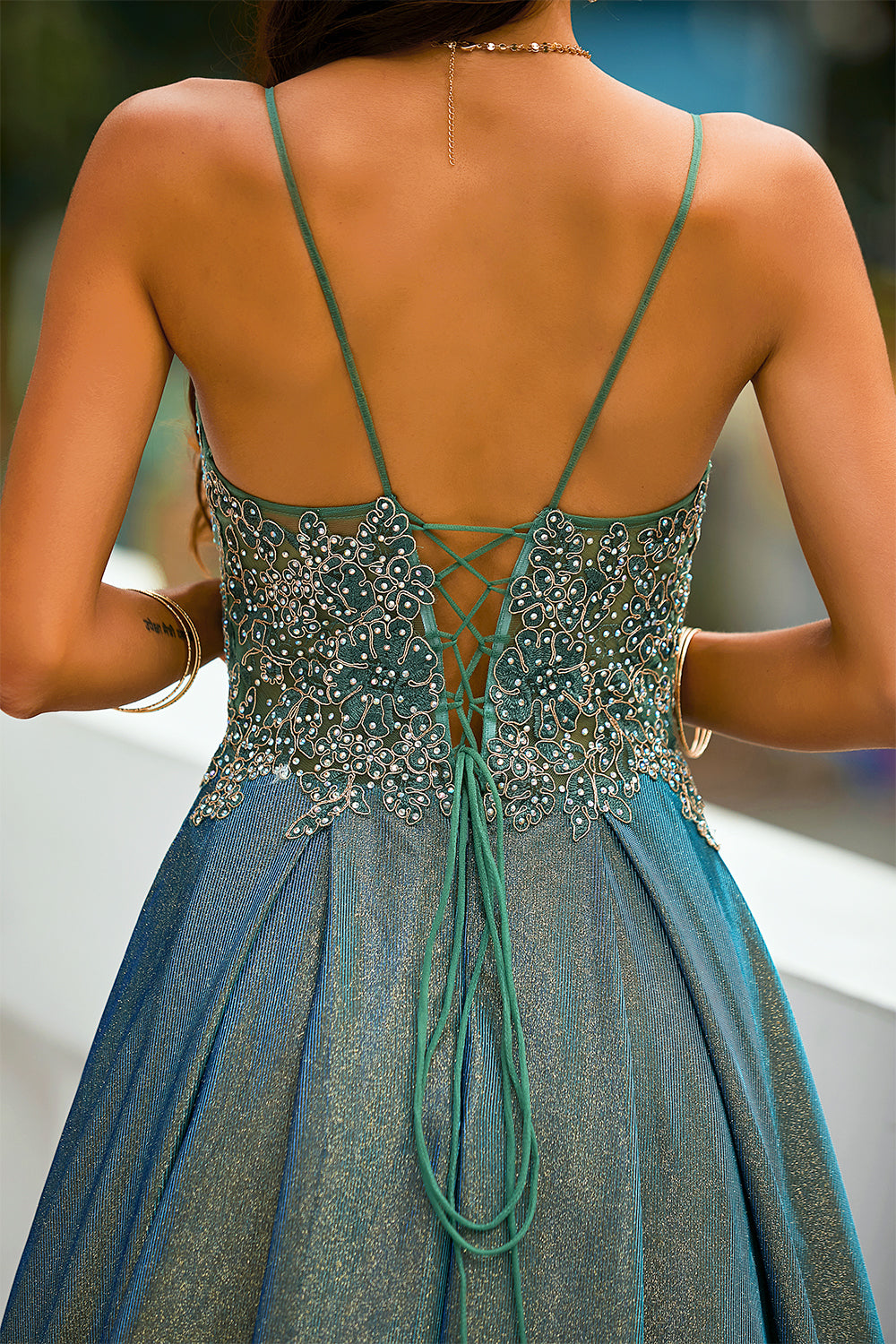 Dark Grey Glitter Spaghetti Straps Long Ball Dress