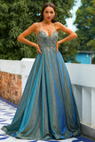 Dark Grey Glitter Spaghetti Straps Long Ball Dress