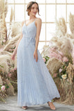 Light Sky Blue V Neck Glitter Ball Dress