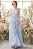 Light Sky Blue V Neck Glitter Ball Dress
