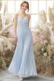Light Sky Blue V Neck Glitter Ball Dress