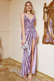 Sheath Spaghetti Straps Purple Sequins Plus Size Ball Dress with Split Front