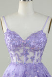 Cute A Line Spaghetti Straps Dark Blue Sparkly Corset Cocktail Dress