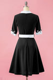 Green V Neck Patchwork Swing Party Vintage 1950s Dress