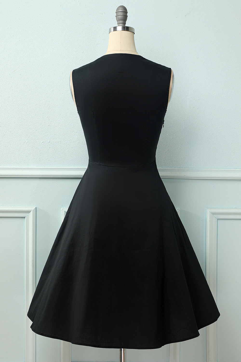 Black Patchwork Plaid V Neck Swing Party Dress