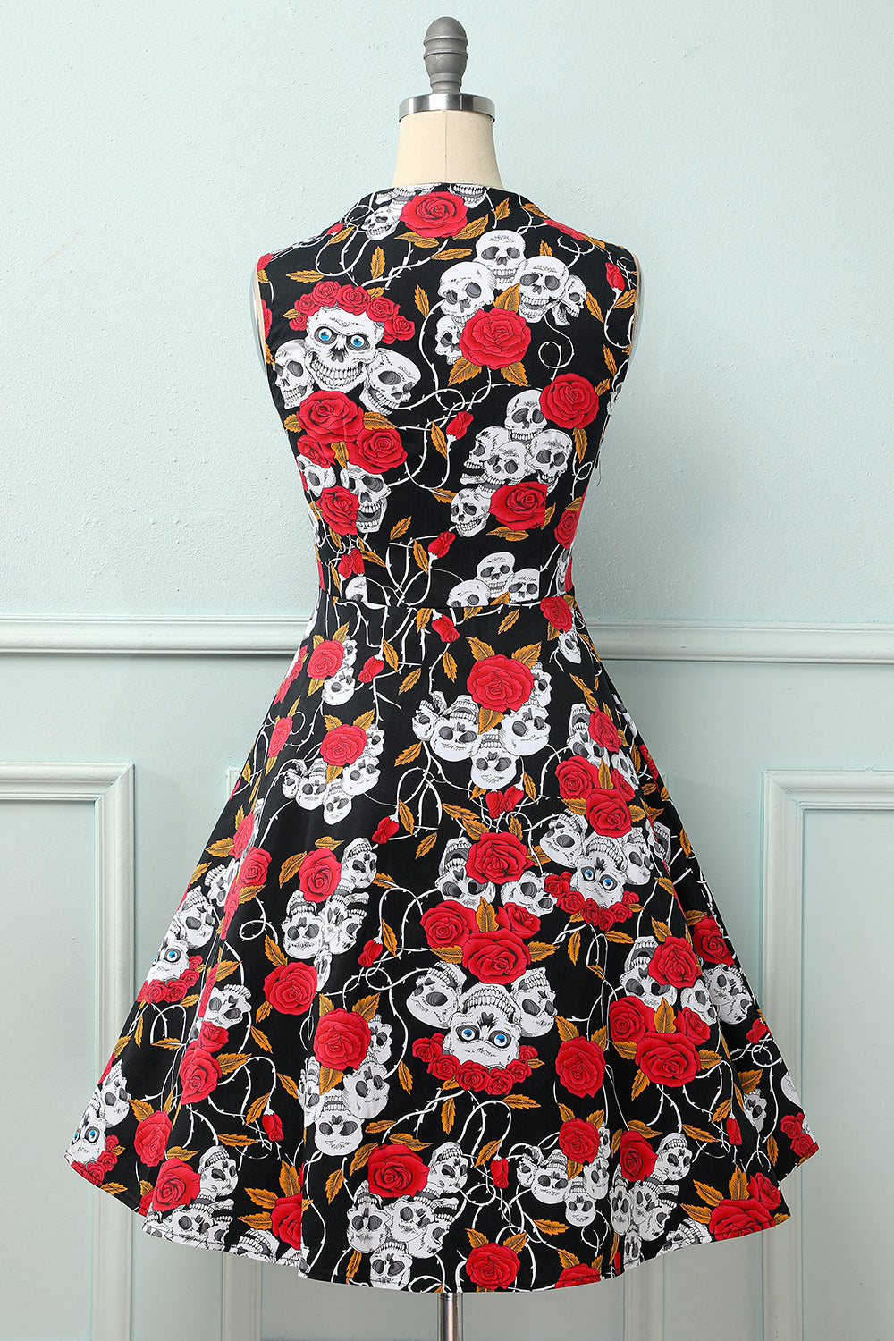 Black Patchwork Plaid V Neck Swing Party Dress