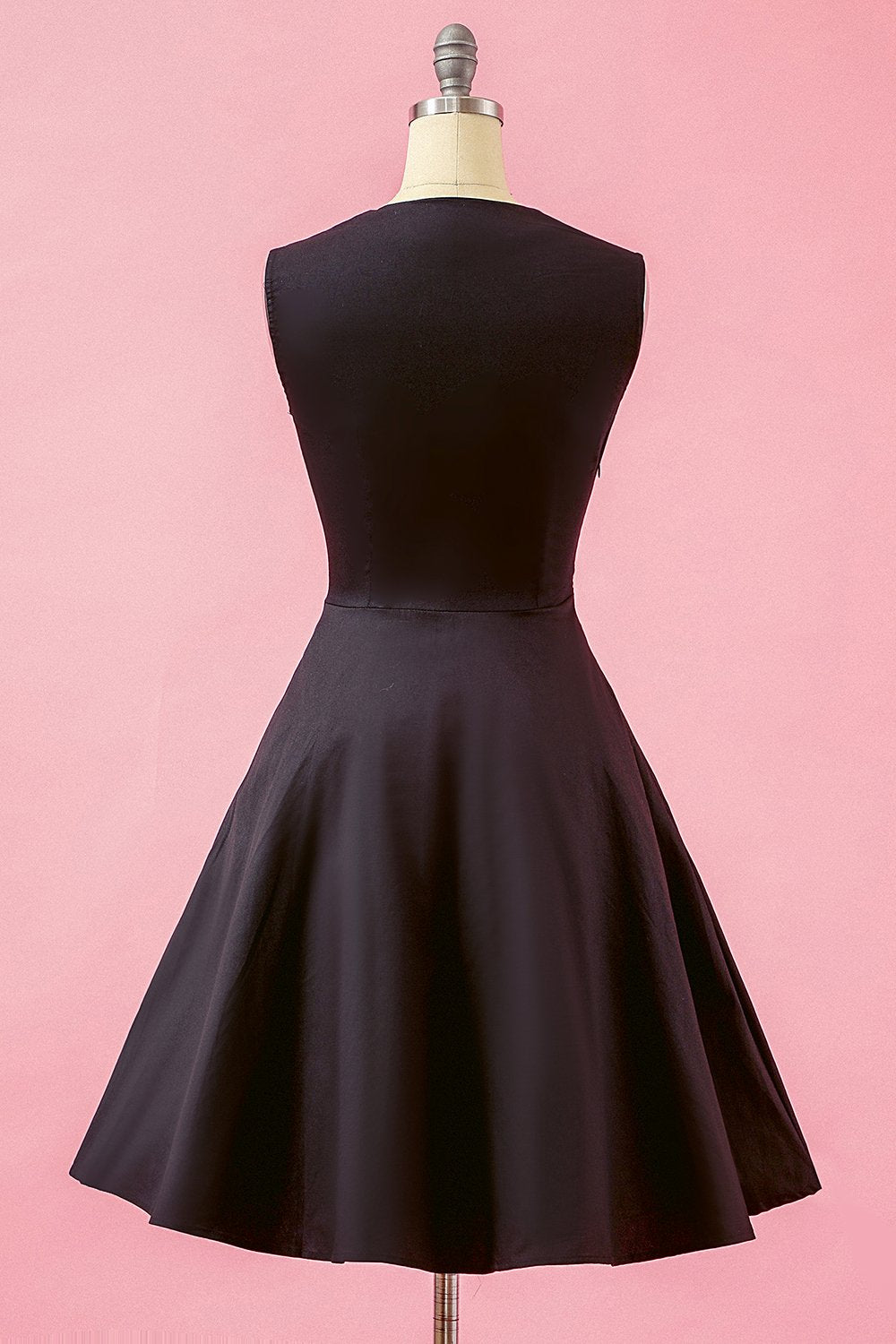 Black Patchwork Plaid V Neck Swing Party Dress