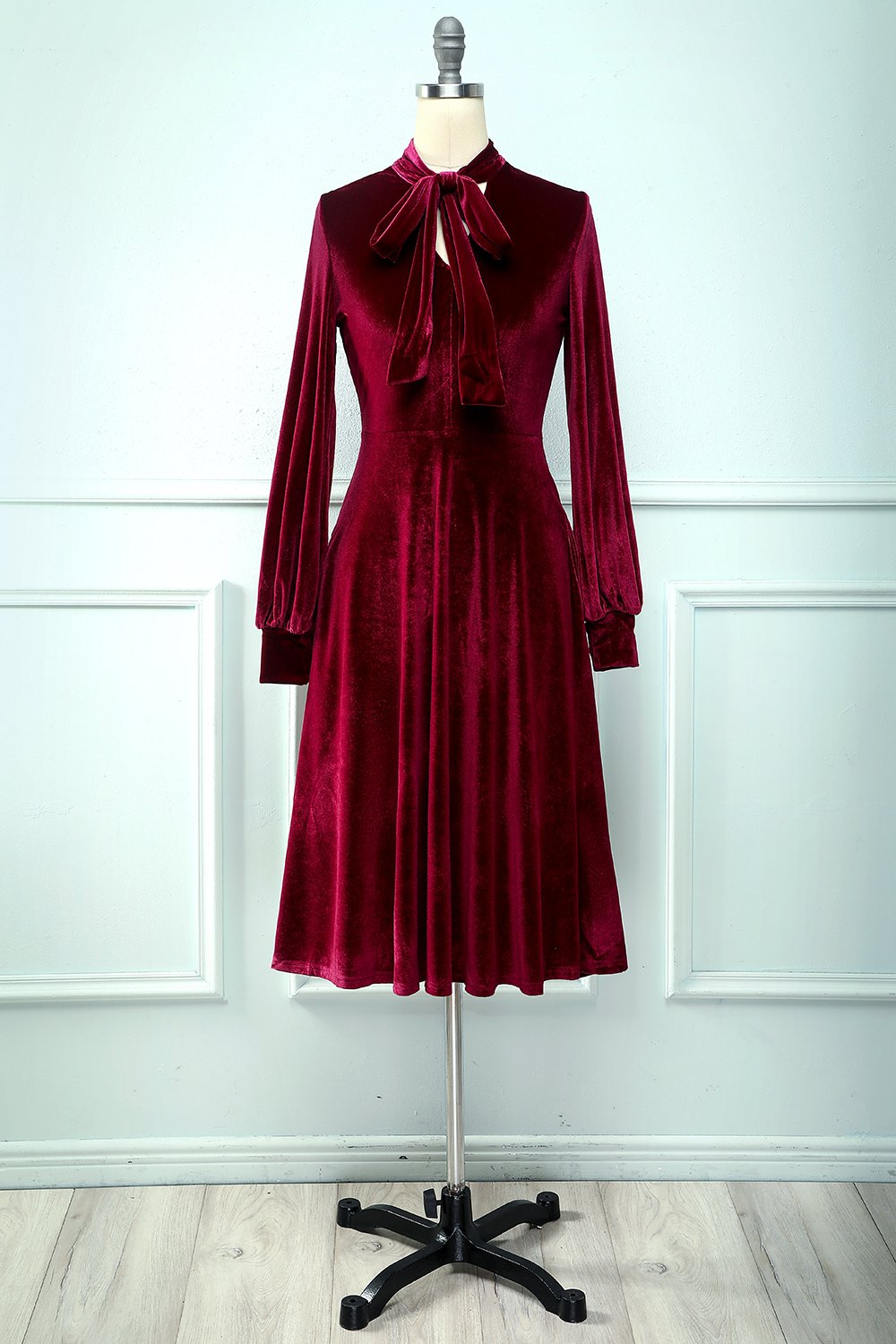 Dark Red Knee Long Velvet Party Dress