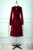 Dark Red Knee Long Velvet Party Dress