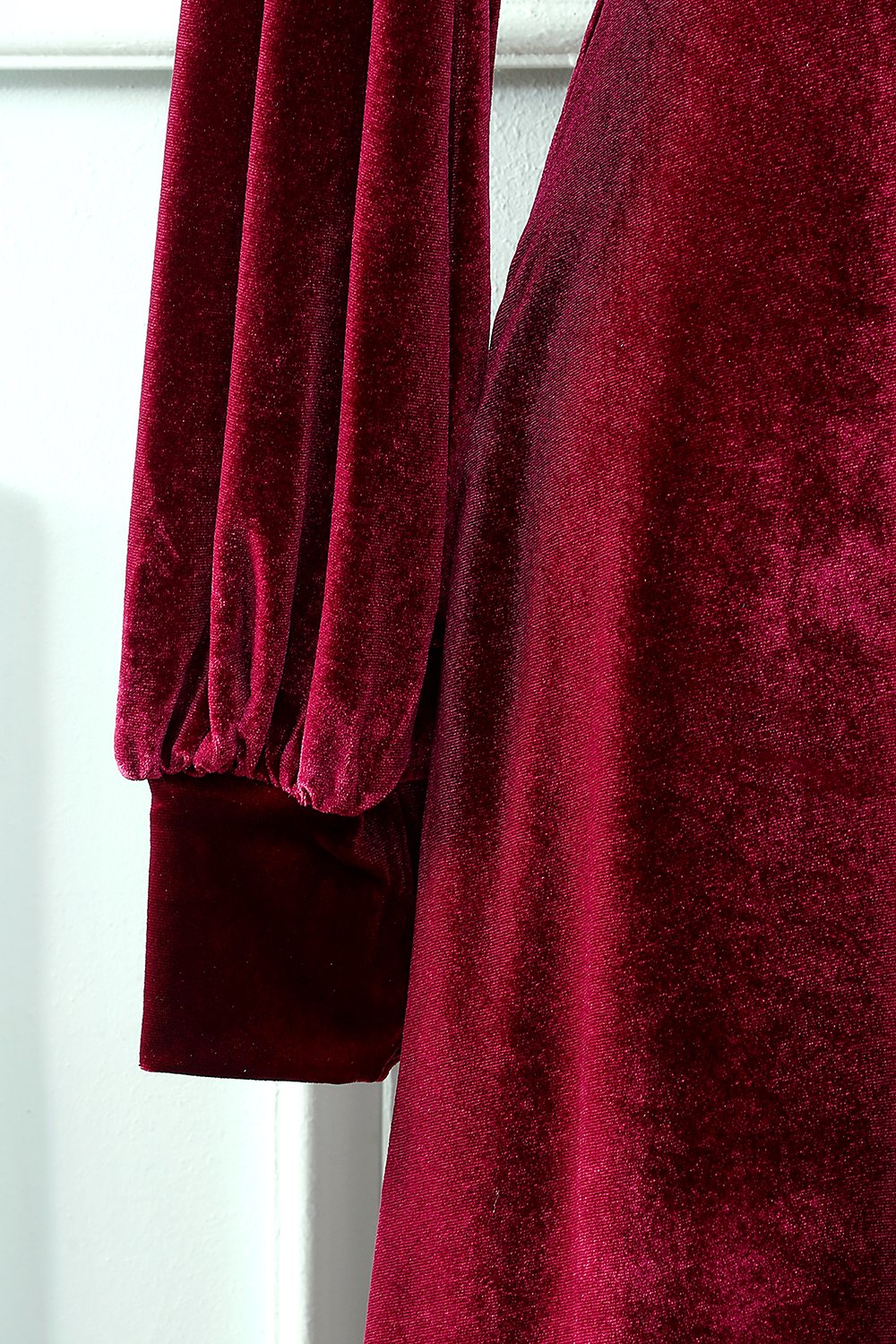 Dark Red Knee Long Velvet Party Dress