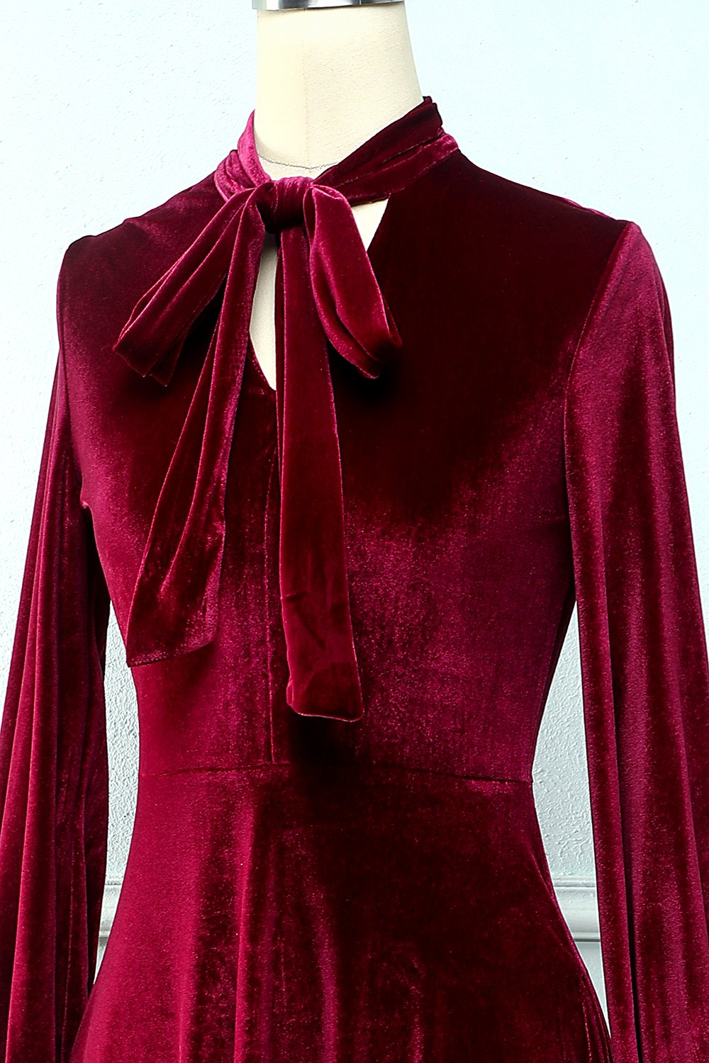 Dark Red Knee Long Velvet Party Dress