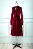 Dark Red Knee Long Velvet Party Dress
