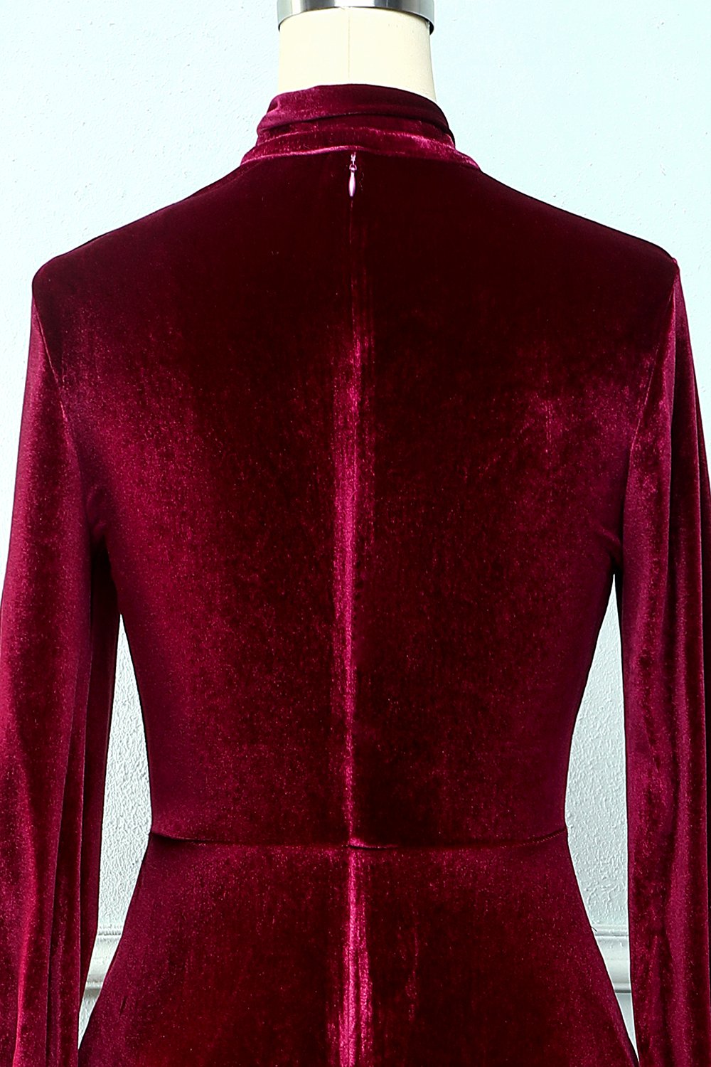 Dark Red Knee Long Velvet Party Dress