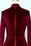 Dark Red Knee Long Velvet Party Dress