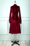 Dark Red Knee Long Velvet Party Dress
