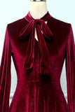 Dark Red Knee Long Velvet Party Dress