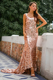 Glittery Champagne Sequins Long Ball Dress