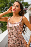 Glittery Champagne Sequins Long Ball Dress