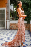 Glittery Champagne Sequins Long Ball Dress