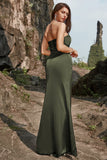 Sheath Strapless Olive Long Ball Dress with Split Front