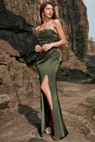 Sheath Strapless Olive Long Ball Dress with Split Front