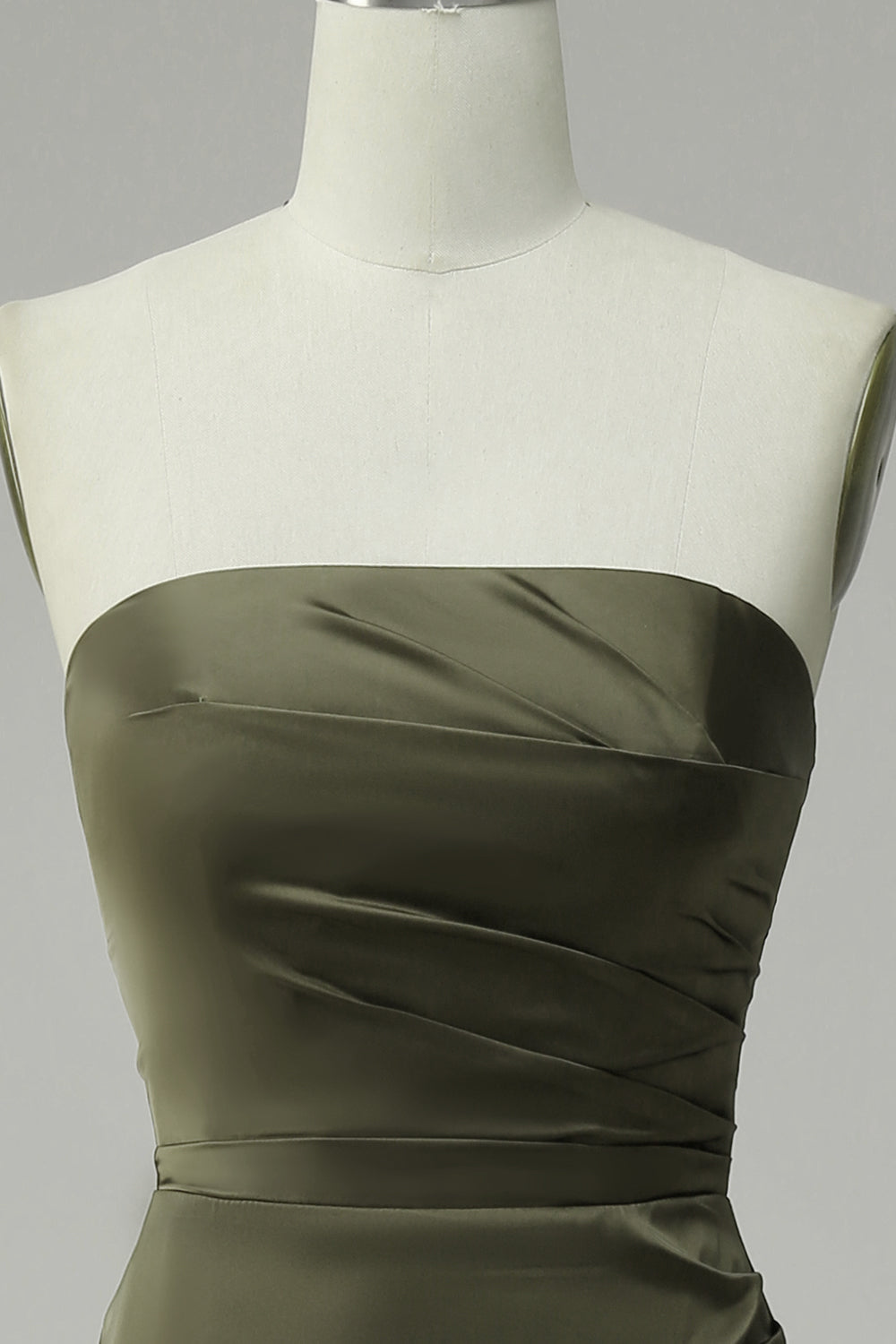 Olive Strapless Satin Ball Dress with Slit