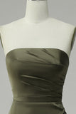Olive Strapless Satin Ball Dress with Slit