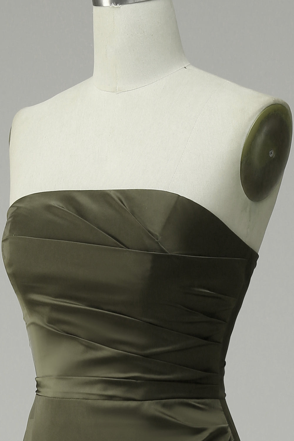 Olive Strapless Satin Ball Dress with Slit